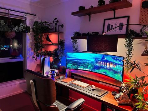 Ultra Wide Gaming Setup, Ultrawide Monitor Setup, Stacked Monitor Gaming Setup, Super Ultrawide Setup, Dual Ultrawide Monitor Setup, Pc Gaming Setup 3 Monitors, Tech Room, Cool Room Decor, Bedroom Games