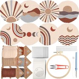 8 count Punch  Coasters Kit, Boho Punch  Embroidery Kit for Beginners and Adults  Coasters DIY Rug Drink Coasters with Adhesive Felt Yarns Hoop Tools DIY  Punch Craft