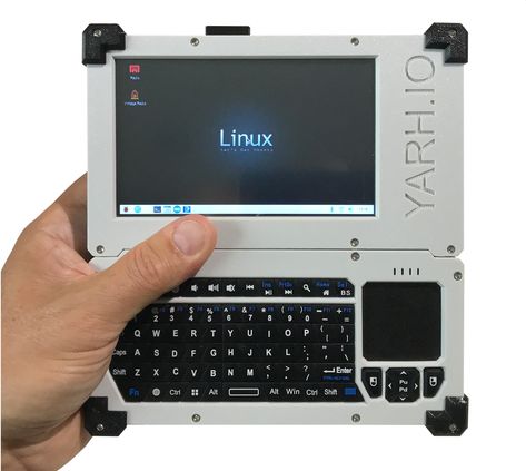 A new project utilises the Raspberry Pi as a portable mobile computer with a built-in screen, keyboard and trackpad. Housed in a 3D-printed case, the YARH.IO has been designed for hackers. Raspberry Projects, Computer Projects, Bitcoin Logo, Diy Tech, Raspberry Pi Projects, Pi Projects, Retro Gadgets, New Technology Gadgets, Pc Portable