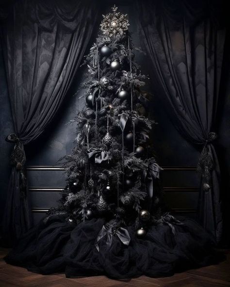 #christmastreedecoration #workplaceholidaydecor #officechristmas #festiveworkplace #holidaydecor #seasonalemployees #holidayinspiration #officefestivities Dark Christmas Aesthetic Decor, Black Christmas Aesthetic, Goth Christmas Tree, All Black Christmas, Dark Christmas Aesthetic, Christmas Aesthetic Decor, Goth Xmas, Dark Feminine Era, Merry Creepmas