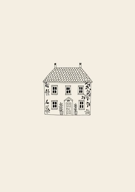 Home Drawing Aesthetic, Little Houses Art, Cute Cottage House Drawing, Cottage Sketch Drawings, House Line Illustration, Cute House Doodle, Tattoo Of House, Cottage Tattoo Ideas, Home Aesthetic Drawing