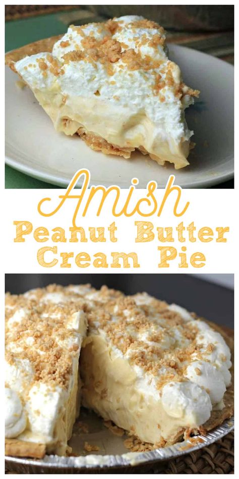 Amish Peanut Butter Cream Pie - Amish' is referred to as being plain, but there is nothing 'plain' about this creamy, dreamy Amish Peanut Butter Cream Pie! Perfectly delectable! #peanut butter #amish #pie #peanut butter pie Amish Peanut Butter Pie Recipe, Amish Peanut Butter Pie, Butter Cream Pie Recipe, Amish Pie, Amish Peanut Butter, Pie Peanut Butter, Peanut Butter Pie Recipe, Peanut Butter Cream Pie, Peanut Butter Cream