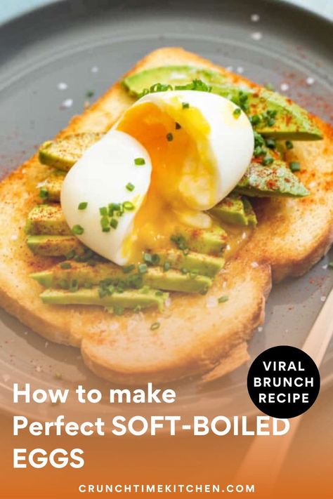 How to Make Soft Boiled Eggs at home in under 10 minutes. Perfect every time and great served on avocado toast or in a variety of other dishes! crunchtimekitchen.com #softboiled #eggs #brunch Easy Soft Boiled Eggs, How To Make Soft Boiled Eggs, Soft Boiled Eggs How To Make, Soft Boiled Eggs How To, Soft Boiled Eggs Recipe, Eggs Brunch, Soft Boiled Egg, Soft Boiled Eggs, Make Ahead Breakfast