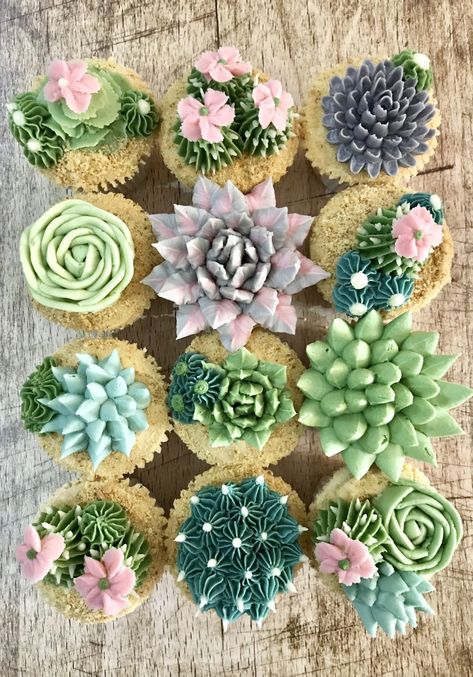 Kerry's Bouqcakes | Gallery - Cacti and Succulent Cupcakes Buttercream Cactus, Flowers And Succulents, Cactus Cupcakes, Buttercream Designs, Succulent Cupcakes, Succulent Cake, Cactus Cake, Wilton Cake Decorating, Romantic Wedding Cake