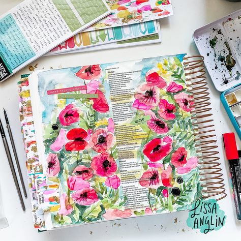 Spiral Bible, Illustrating Bible, Illustrated Faith Bible, Faith Journaling, Watercolor Poppies, Paint Watercolor, Illustrated Faith, Journaling Bible, I Am Loving