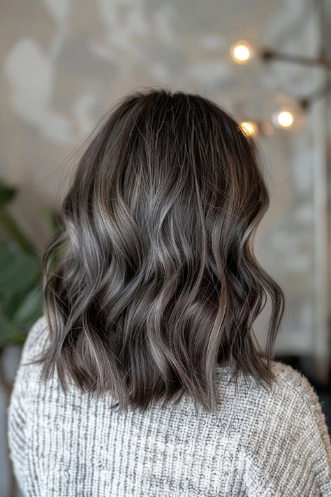 Highlights In Ash Brown Hair, Ideas For Brown Hair Color, Winter Ash Brown Hair, Low Maintenance Ash Brown Hair, Low Maintenance Ash Blonde Balayage, Fall Hair Colors Ash Brown, Ashy Dark Brown Hair Balayage Short, Ash Tone Highlights For Dark Hair, Ash Grey Hair With Highlights