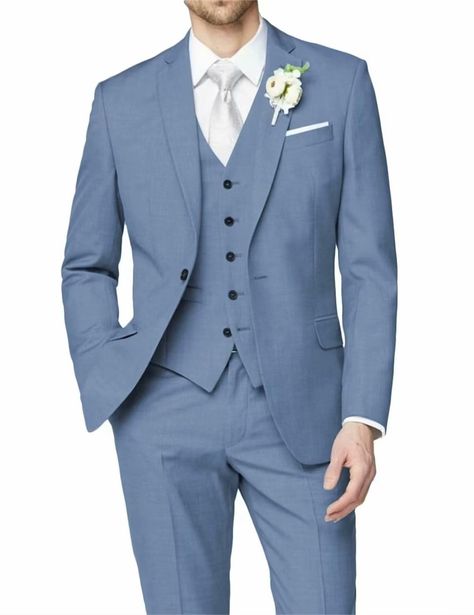 PRICES MAY VARY. 【Classic Design】: This 3 piece dusty blue suit slim fitting set is mainly in solid classic colors, A simple and elegant design showcases male charm.Blazer features one-button closure, a chest pocket and two front pockets; suit pant with slanted side pockets; vest has five buttons,make you minimalistic, elegant, and generous and in the crowd. 【Material】: wool blend .This 3 Piece dusty blue suit set for men is made of high quality material ,It's anti-wrinkle, ventilation and good Colored Suits, Waist Vest, Suits Wedding, One Button Blazer, Wedding Jacket, Pockets Pants, Wedding Groomsmen, Groomsmen Suits, Tuxedo Wedding