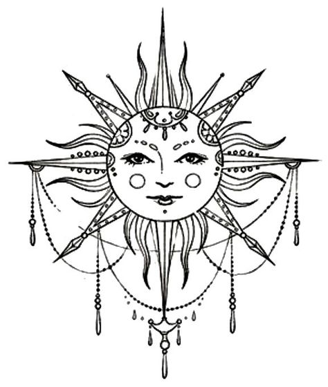 BoHo Sun Mandala Sun Tattoo, Moon Sun Tattoo, Sun Tattoo Designs, Sun And Moon Drawings, Moon Tattoo Designs, Sun Tattoos, Moon Drawing, Sun Tattoo, Maori Tattoo