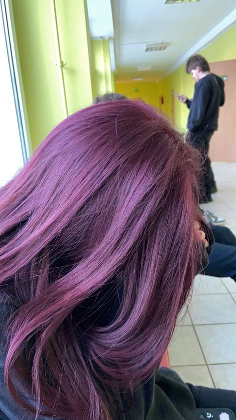 💕 Fuscia Highlights In Brown Hair, Ultraviolet Hair Color, Fun Hair Colours, Purple Aesthetic Hair, Purple Hair Brown Skin, Dark Blue Purple Hair, Different Shades Of Purple Hair, Grape Hair Color, Purplish Red Hair