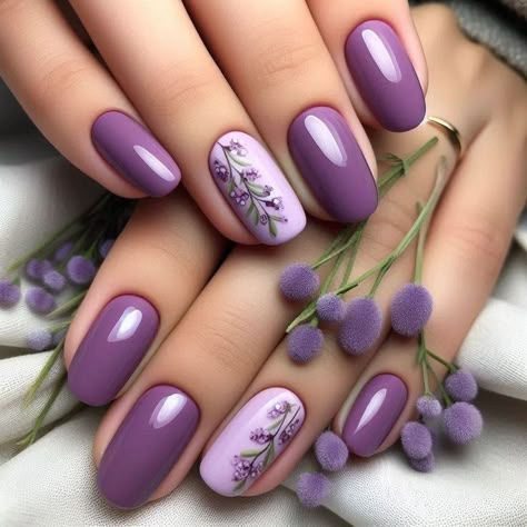 Light Purple Nails Short Square, Dusty Purple Nails, Purple Nails With Designs, Purple Gel Nail Designs, Short Purple Nail Ideas, Purple Gel Nails Ideas, Violet Nail Art, Nails Design Purple, Blue Purple Nails