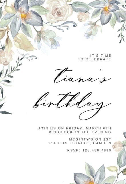 Eucalyptus Charm - Birthday Invitation Template (free) | Greetings Island Birthday Invitation Card Template Blank, Free Invitation Templates Birthday, Editable Invitations Free Templates, Greeting Island, Birthday Invitation Template Free Editable, Island Birthday, Milestone Birthday Invitations, Birthday Invitation Design, Birthday Invitation Card Template