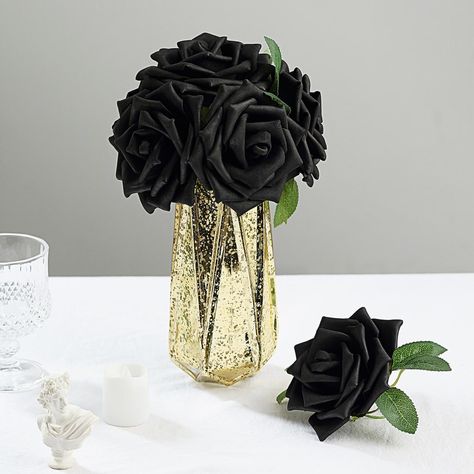 Black And Gold Centerpieces, Kissing Balls, Flower Girl Bouquet, Gold Centerpieces, Bridal Shower Centerpieces, Silk Hydrangeas, Black Roses, Foam Roses, Diy Wedding Bouquet