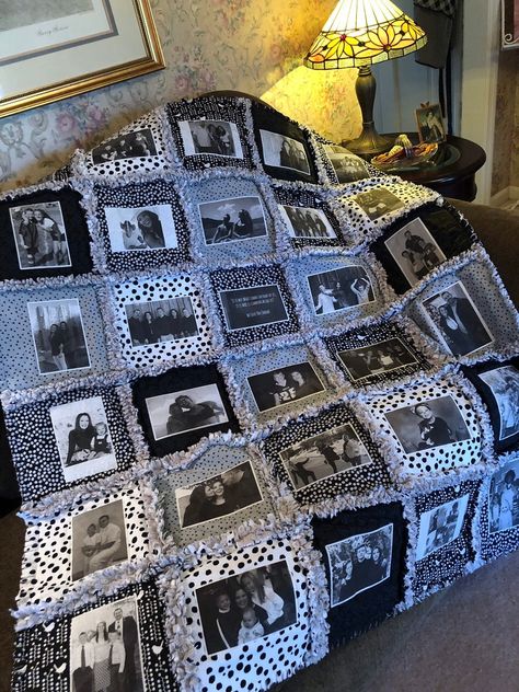 Black White Photo Quilt Family Picture Blanket Picture | Etsy Canada Photo Memory Quilt, Rag Quilt Patterns, Panel Quilt Patterns, Jean Quilt, Photo Quilts, Picture Blanket, Black And White Quilts, Memory Crafts, Tshirt Quilt