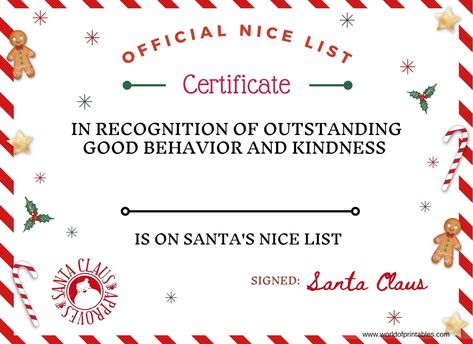 Santa Certificate Free Printable, Nice List Certificate Free Printable, Santa Certificate, Christmas Nice List, Christmas Gift Certificate Template, Christmas Gift Certificate, Free Printable Certificates, Santa Template, Nice List Certificate