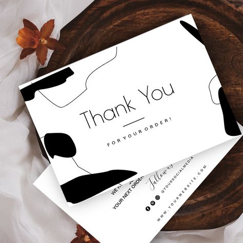 Abstract Black & White Thank You Business Card | #abstractbusinesscarddesign #abstracttahnkyoucard #thankyoucarddesign #modernthankyoucarddesign #smallbusinesssupplies #smallbusinesthankyoucard #personalizedthankyoucard #blackandwhitedesign #minimalistthankyoucarddesign Thank You Card Design, Clothing Packaging, Custom Thank You Cards, Business Thank You Cards, Card Business, Insta Feed, Business Thank You, Black And White Design, Personal Photo