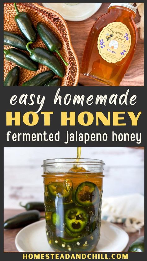 Learn how to make delicious fermented hot pepper honey. The sweet and hot flavors spice up a variety of meals, and support your immune and digestive system! This is one of our favorite ways to use and preserve jalapeños (or other chili peppers) from the summer garden. Honey Fermented Jalapenos, How To Make Hot Honey, Preserve Jalapenos, Jalapeño Honey, Homemade Hot Honey, Picky Bits, Cheese Breads, Hot Honey Recipe, Hot Pepper Recipes