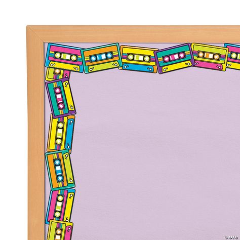 Eureka® Rock the Classroom Cassette Bulletin Board Border | Oriental Trading Retro School Theme, 80s Bulletin Board Ideas, 90s Theme Classroom, 80s Classroom Theme, Board Borders Ideas Classroom Decor, Retro Bulletin Board Ideas, 90s Classroom, Hippie Classroom, 80s School