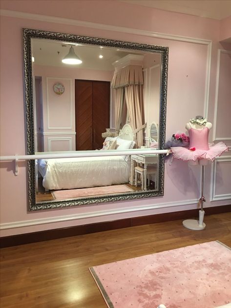 Ballerina barre in my little girl's bedroom Ballet Bar In Bedroom, Dance Theme Bedroom, Ballet Bar In Girls Room, Ballerina Themed Bedroom, Ballet Themed Bedroom, Ballerina Room Ideas, Ballerina Bedroom Ideas, Girls Ballerina Bedroom, Nursery Ballerina