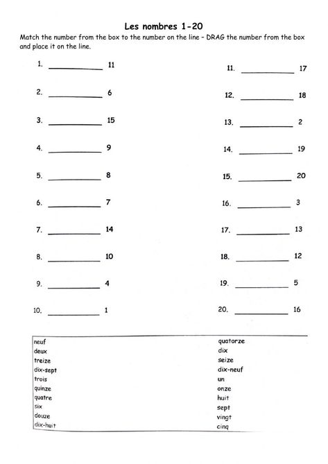 French Numbers Worksheet 1-20, French Worksheets For Beginners, Measuring Angles Worksheet, Number Spelling, Numbers Activities, French Numbers, Angles Worksheet, Classroom Preparation, Multi Step Equations