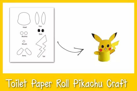 Pokemon Toilet Paper Roll Crafts, Pikachu Craft, Pokemon Card Game, Pokemon Craft, Yellow Paper, Toilet Paper Roll Crafts, Paper Roll Crafts, Black Sharpie, Paper Towel Rolls