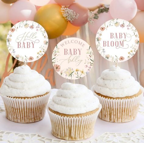 Editable Wildflower Baby in Bloom Baby Shower Cupcake Toppers Template, Girls Baby Shower Cupcake, Soft Pink Instant Digital Template BB75 - Etsy Indonesia Cupcake Toppers Template, Baby Shower Cupcake Toppers, Baby In Bloom, Bloom Baby, Shower Cupcakes, Baby Shower Cupcakes, Welcome Baby, Girl Baby Shower, In Bloom