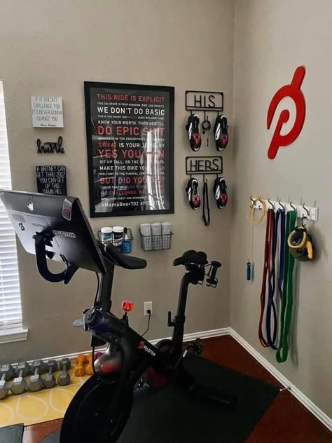 Peloton Room Ideas, Peloton Room, Small Home Gyms, Small Home Gym Ideas, Home Gym Basement, Small Home Gym, Home Gym Garage, Workout Room Home, Mini Gym