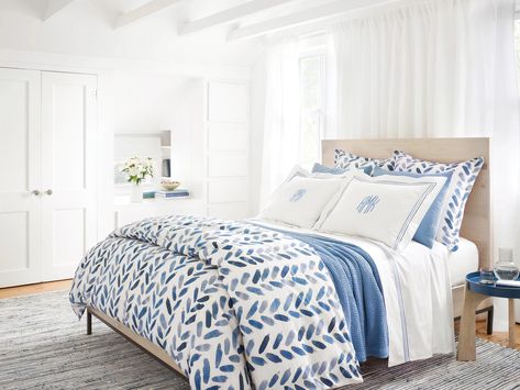 Artistic Escape Bedroom | Annie Selke Linen Curtain Panels, Blue Duvet, Blue Sheets, Simple Curtains, Annie Selke, Blue Duvet Cover, Bedding Pillows, White Curtains, Cotton Sheet Sets