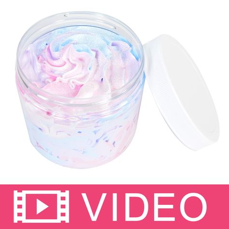 Watch how we pipe our Unicorn Dream Whipped Soap! This fun recipe hits on the unicorn trend and is topped with sparkling glitter. This technique can be used to pipe whipped soap or lotion. Choose different colors to customize your product for any trend or occasion. Diy Whipped Soap, Unicorn Body Butter, Body Butter Ideas, Whipped Soap Diy, Whip Soap, Magical Bath, Body Butter Recipe, Whipped Scrub, Dream Whip