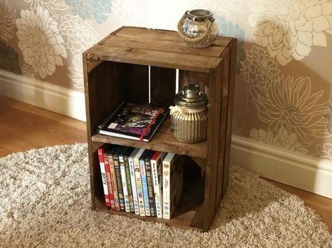 Crate Bedside Table, Moody Hallway, Rockstar Bedroom, Wine Crate Coffee Table, Crate Ottoman, Vintage Wood Crates, Crate Bench, Wooden Shipping Crates, Deep Shelf