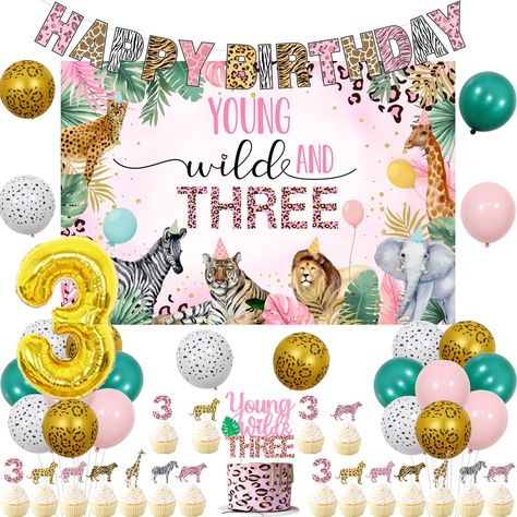 PRICES MAY VARY. Package Includes: The young wild and three decorations girl include 18 x latex balloons 12 inches, 1 x young wild and three backdrop 3 x 5 ft, 1 x cheetah happy birthday banner, 1 x young wild and three cake topper, 1 x pink leopard foil balloon 26 x 37 inches (No Helium Supported), 1 x number 3 foil balloon 32 inches(No Helium Supported), 6pcs cheetah number 3 cupcake toppers, 24pcs jungle animal cupcake toppers Cheetah Jungle Animal 3rd Birthday Decorations: These jungle theme Safari 3rd Birthday Party, Wild And Three Decorations, 3rd Birthday Party Decorations, 3rd Birthday Decorations, Barnyard Animals Birthday Party, Owl 1st Birthdays, Balloons Backdrop, Third Birthday Girl, Young Wild And Three