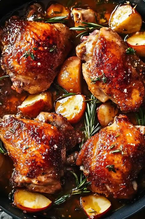 Apple Cider Glazed Chicken Recipe Apple Glaze Recipe, Autumn Roasted Chicken, Cider Glazed Chicken, Apple Chicken Recipes, Apple Cider Chicken, Fall Chicken Recipes, Apple Cider Glaze, Pepper Steak Recipe, Fall Dinners