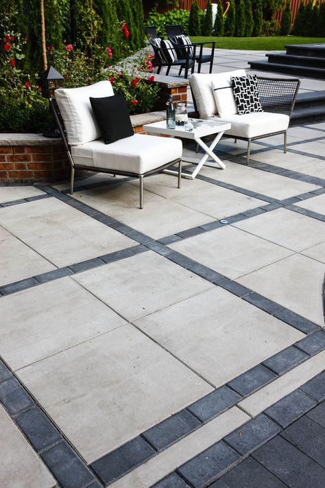 This patio design idea is inspired by our Para patio slab. Large-scale, ultra-smooth texture and fine lines best describe the all-new Para HD. This slab provides contemporary styling and design flexibility. Check out our website to shop the look! Or, check out the estimation tool on our website to get an idea of how much a similar project could cost you! Modern Patio Design, Pavers Backyard, Concrete Patio Designs, Patio Pavers Design, Patio Slabs, Room Gym, Contemporary Patio, Patio Tiles, Patio Flooring