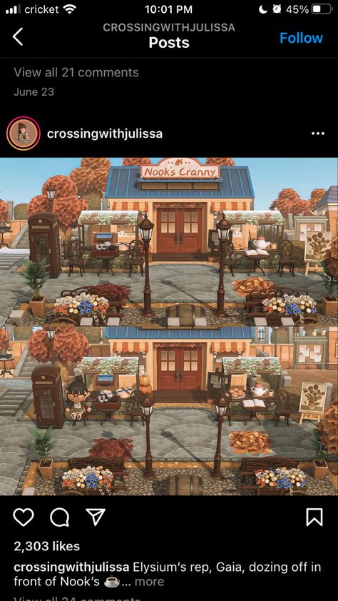 Acnh Nook Cranny Citycore, Acnh Fall Nooks Cranny, Nooks Cranny Animal Crossing Ideas, Shop Animal Crossing Ideas, Acnh Inspo Town, Towncore Animal Crossing, Shop Ideas Animal Crossing, Nook Shop Ideas Animal Crossing, Nook Cranny Animal Crossing Ideas