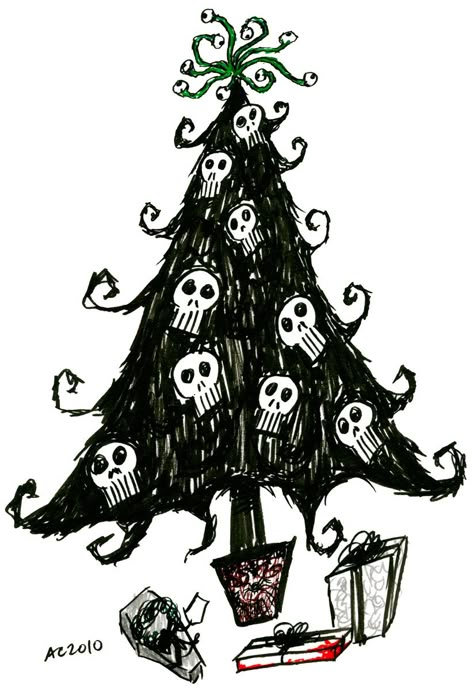 The Spooky Vegan: December 2011 Gothic Christmas Tree, Skull Ornaments, Christmas Classroom Treats, Skull Christmas, Christmas Tree Drawing, Goth Christmas, Scary Christmas, Christmas Horror, Gothic Christmas