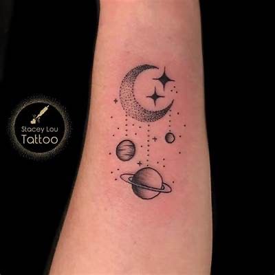 Tattoos Crescent Moon, Crescent Moon Outline, Crescent Moon Tattoos, Watercolor Galaxy Tattoo, Ship Tattoo Sleeves, Moon Outline, Shoulder Cap Tattoo, Tattoo Over Scar, Astronaut Tattoo