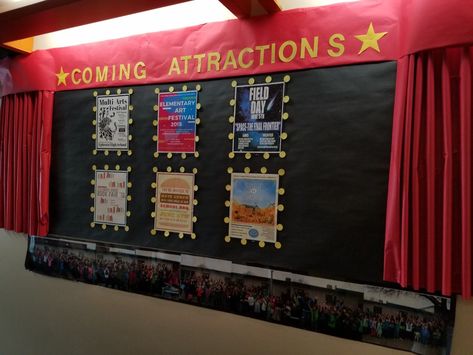 Theater Board Ideas, Performing Arts Bulletin Board, Movie Theater Bulletin Board, Cinema Bulletin Board, Drama Bulletin Board, Movie Theme Bulletin Board Ideas, Drama Club Bulletin Board Ideas, Theater Bulletin Board Ideas, Hollywood Theme Bulletin Boards