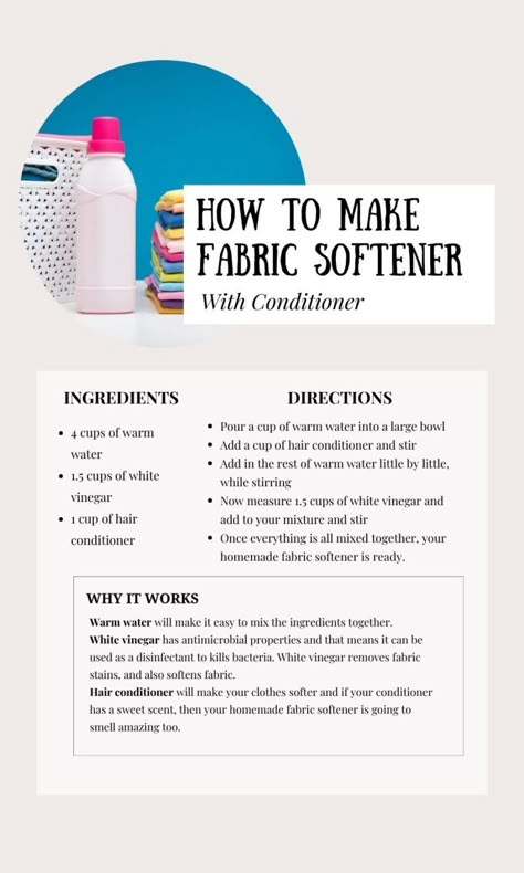 Laundry Fabric Softener, Diy Fabric Softener, Homemade Laundry Detergent Recipes, Make Your Own Fabric, Homemade Fabric Softener, Detergent Recipe, Laundry Soap Homemade, Homemade Cleaning Supplies, Fabric Softener Sheets