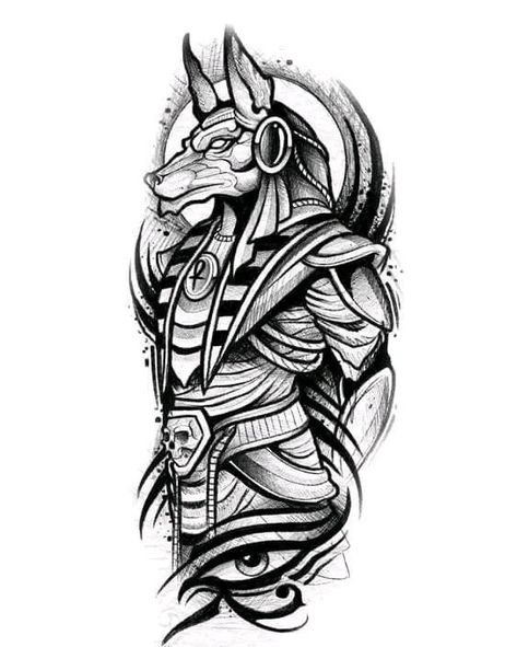 Anubis Tattoo Stencil, Anubis Tattoo Design Ideas, Anubis Tattoo Design, Anubis Drawing, Egyptian Tattoo Designs, Dark Tattoos For Men, Egypt Tattoo Design, Egyptian Eye Tattoos, Horus Tattoo