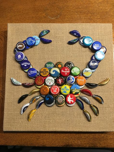 Crab Bottle Cap Art, Bottle Cap Crab Craft, Bottle Cap Animals, Bottle Lid Crafts, Bottle Cap Crab, Bottle Caps Diy, Bottle Cap Coasters, Carcase Iphone, Diy Bottle Cap Crafts