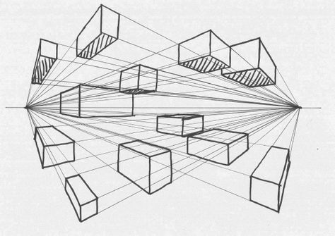 2 Point Perspective Practice Linear Perspective Art, 2 Point Perspective Drawing, 2 Point Perspective, Perspective Sketch, Perspective Drawing Architecture, Perspective Drawing Lessons, One Point Perspective, Geometric Shapes Art, Point Perspective