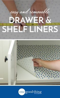 Drawer and shelf liners are an easy way to freshen up the look of your kitchen. Learn how to make your own liners using easy-to-clean oilcloth! Diy Drawer Liners, Kitchen Shelf Liner, Kitchen Cabinet Liners, Homemade Fabric Softener, Diy Shelf, Shelf Cover, Drawer Shelf, Shelf Paper, Drawer And Shelf Liners