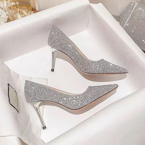 Women's Heels Wedding Shoes Dress Shoes Stilettos Wedding Party Daily Sequin High Heel Pointed Toe Elegant Classic Glitter Loafer Solid Color Solid Colored Silver Gold 2023 - US $28.99 Gold Wedding Shoes, Luxury Heels, Moccasins Women, Wedding Shoes Bride, Wedding Shoes Heels, Crystal Shoes, Stiletto Shoes, Womens Wedding Shoes, Wedding Heels