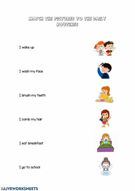 Daily Routine Worksheet For Kindergarten, Daily Routine Activities Worksheets, Daily Routine Worksheet For Kids, Daily Activities Worksheet, Daily Activities For Kids, English Liveworksheet, Daily Routine Worksheet, Activity Kindergarten, Daily Routine Activities