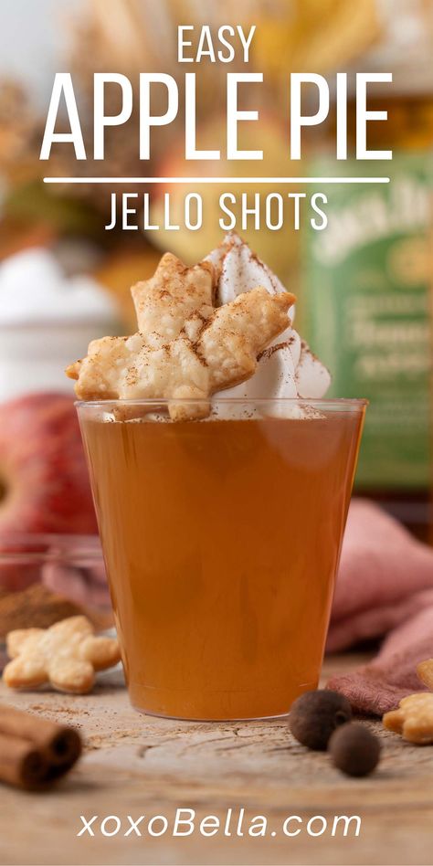 Apple Cinnamon Jello Shots, Apple Pie Jello Shots Recipes, Apple Pie Shots Recipe, Apple Pie Pudding Shots, Whiskey Jello Shots, Apple Pie Jello Shots, Apple Pie Drink Recipe, Yummy Jello Shots, Apple Jello Shots