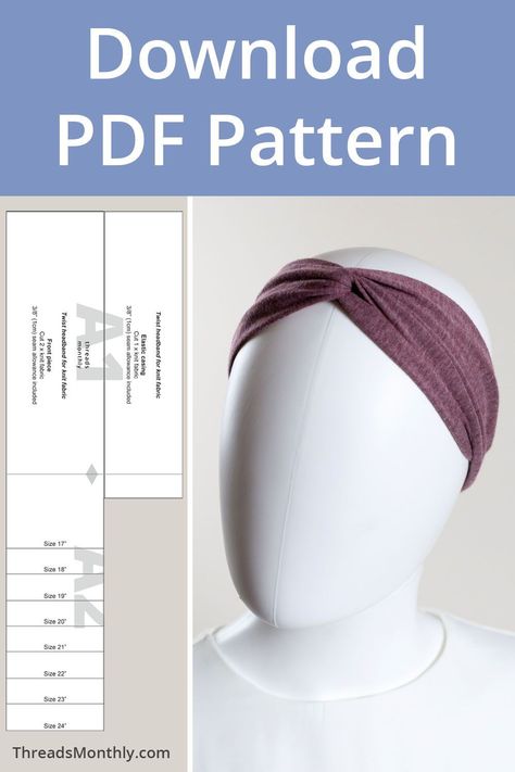 Make your own twist headbands using this free sewing pattern! It's a printable pdf template that you print out and cut fabric with. It comes in 8 sizes for toddlers, children, adults, and XL adults. A step-by-step sewing tutorial is also included. DIY headbands are an easy sewing project idea for beginners. Headcovering Pattern Free, Free Headband Patterns Sewing, Headband Pattern Sewing, Headcovering Pattern, Headband Template, Headband Sewing Pattern, Free Headband Patterns, Headband Sewing, Headband Design