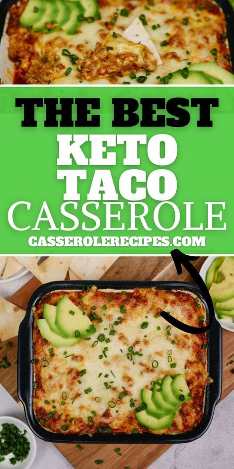 This keto taco casserole combines deliciously seasoned ground meat, vegetables, and cheese to create a rich and satisfying meal! Easy Keto Taco Casserole, Turkey Ground Meat Recipes Keto, Keto Taco Casserole Recipes, Keto Mexican Casserole Ground Beef, Keto Ground Beef Taco Casserole, Keto Mexican Food Recipes, Keto Taco Casserole Bake, Ground Turkey Keto Recipes, Keto Mexican Casserole