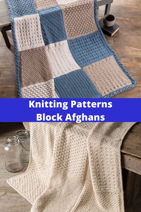 Easy afghan patterns to knit Knitted Adult Blanket Patterns, Knitting Blocks For Blanket, Knitting Patterns Afghans, Knit Blocks Squares Free Pattern, Sampler Blanket Knitting Pattern, Knit Block Blanket, Sampler Knitted Blanket, Knitting Sampler Blanket Squares, Free Knit Afghan Patterns Simple