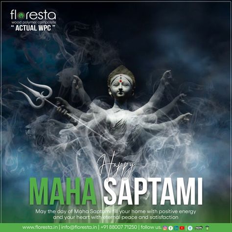 May the occasion of Maha Saptami fill your home with positive energy and your heart with eternal happiness and satisfaction. Floresta Group wishes you all a very Happy Maha Saptami!! #floresta #florestawpc #Navratri #kalratri #HappyNavratri #Mahasaptmi #7thnavratr #navratri2022 Maha Saptami, Happy Navratri, Very Happy, Positive Energy, Energy