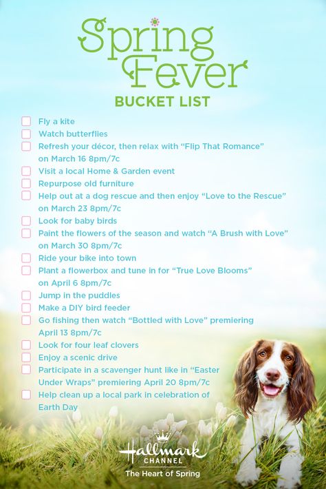 Hallmark Channel's Spring Fever Bucket List Pinterest Sweepstakes Spring Movies, Spring Bucket List, Spring Fun, Spring Into Action, Spring Celebration, Visa Gift Card, Garden Show, Spring Fever, Spring Activities