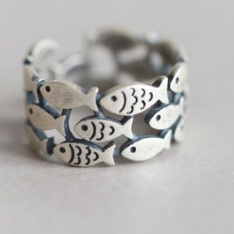 Fisher Of Men Swimming Fish Titanium Stainless Steel Boutique Adjustable Ring - New With Tags - Be A Fisher Of Men Symbolic Adjustable Ring Fish Ring, Knuckle Ring, Birthday Ring, Open Ring, Ring Ring, 925 Sterling Silver Jewelry, Boho Hippie, Jewelry Party, Adjustable Rings